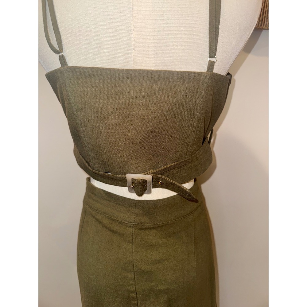 Olive Green Wrap Skirt With Matching Crop Top - Picture 8 of 11